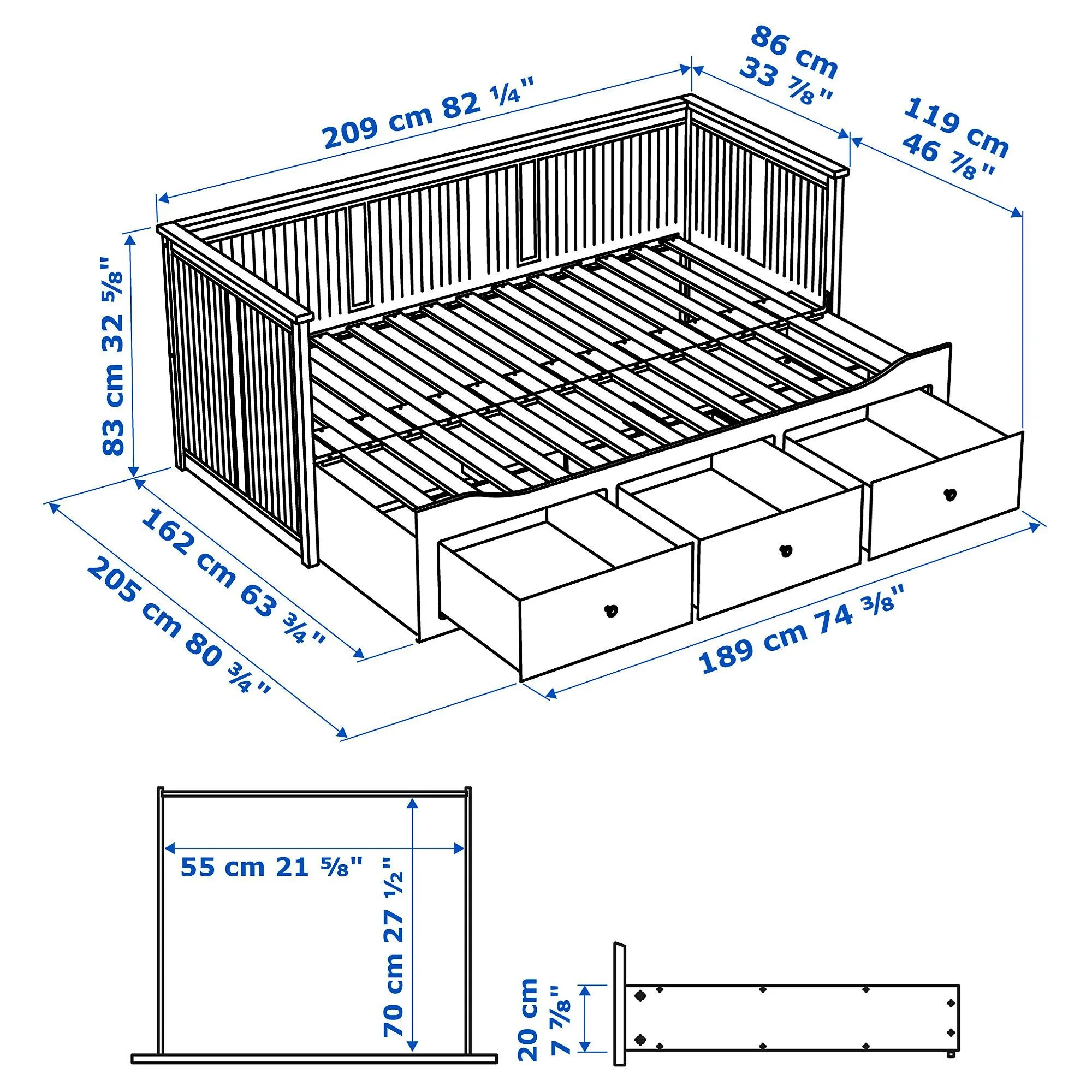 Кровать-кушетка IKEA HEMNES, 80х200 см, белый-5