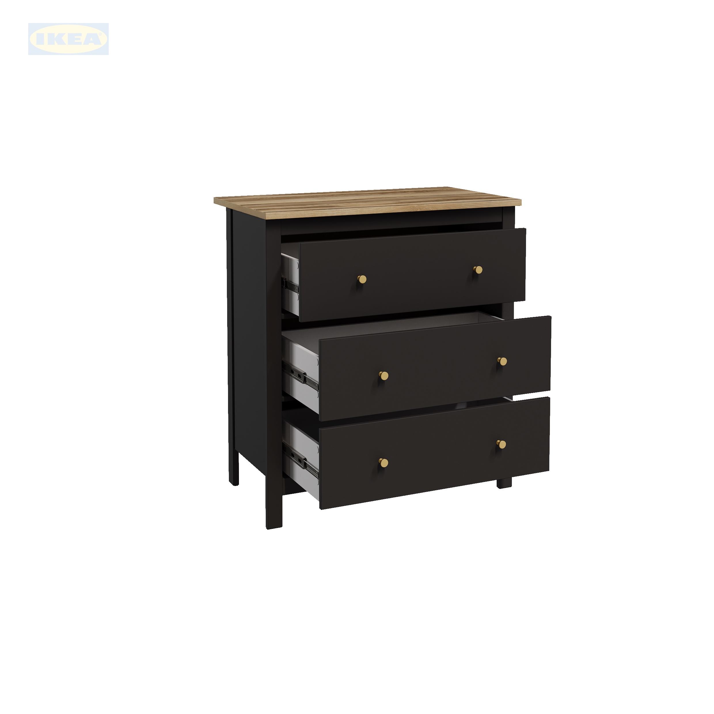 Комод 3 ящика IKEA черный-ясень-6