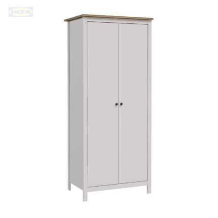 Шкаф распашной IKEA Сага, 2 двери, 92х64х215 см, Белый/ясень