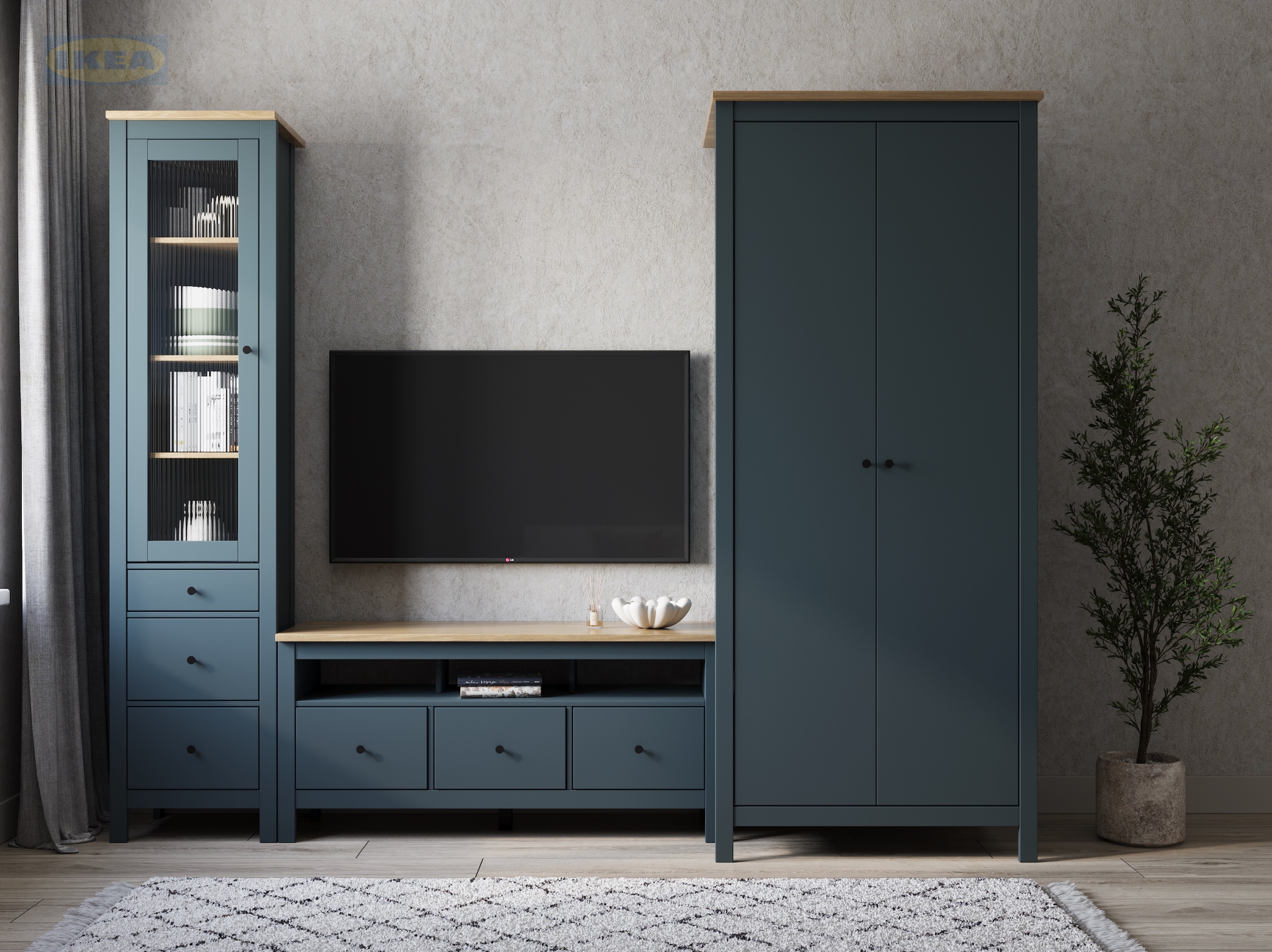 Шкаф IKEA 92х64х215 см, Бирюзовый-ясень-2