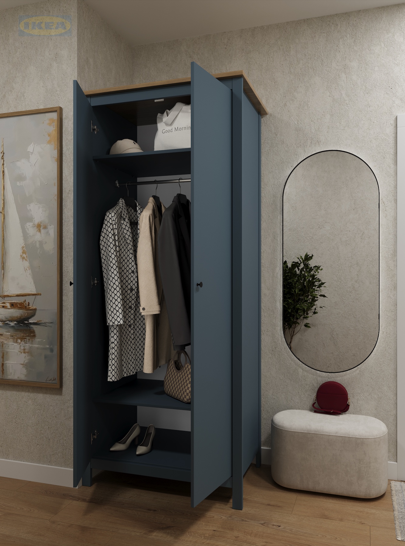Шкаф IKEA 92х64х215 см, Бирюзовый-ясень-3