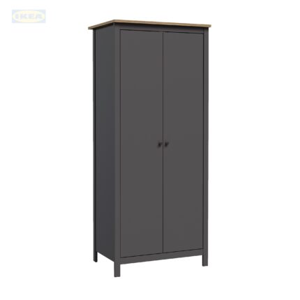 Шкаф распашной IKEA Сага, 2 двери, 92х64х215 см, Серый/ясень