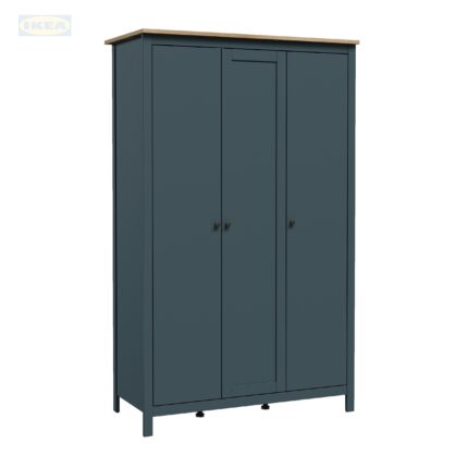 Шкаф распашной IKEA Сага, 3 двери, 132х64х215 см, Бирюзовый/ясень