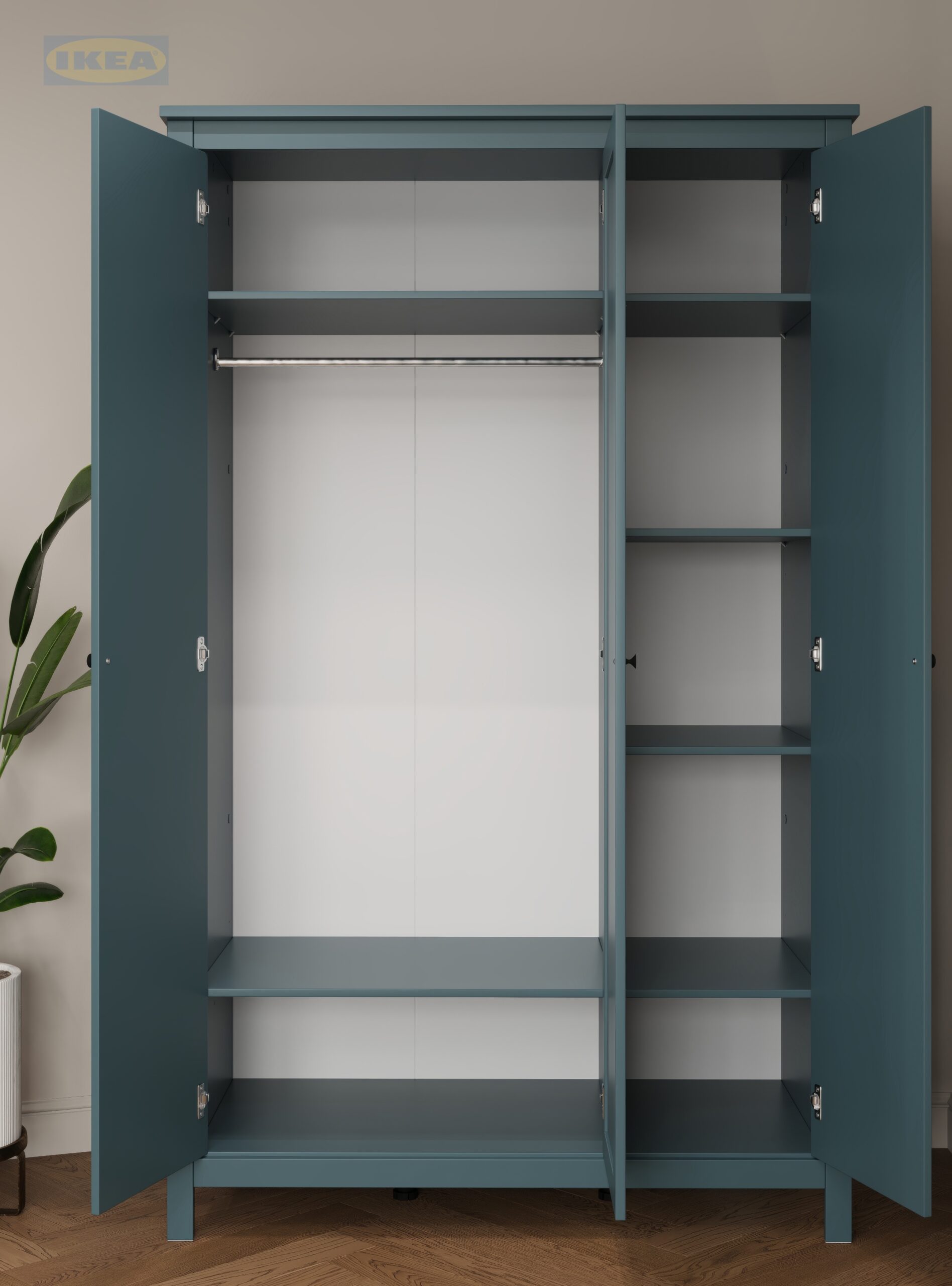 Шкаф распашной IKEA Сага, 3 двери, 132х64х215 см, Бирюзовый-01 Шкаф распашной IKEA Сага, 3 двери, 132х64х215 см, Бирюзовый