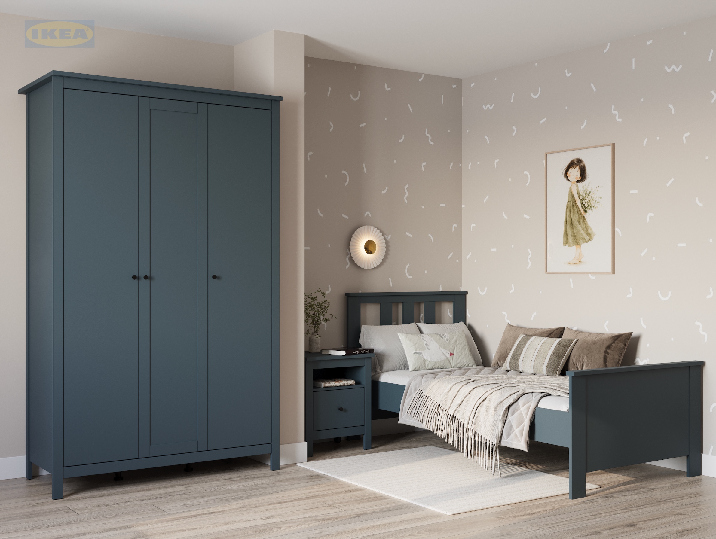 Шкаф распашной IKEA Сага, 3 двери, 132х64х215 см, Бирюзовый-10