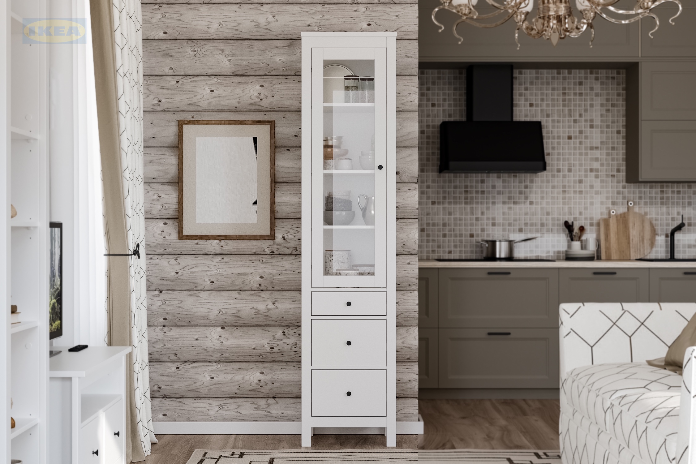 Шкаф с витриной IKEA 50, Белый-1