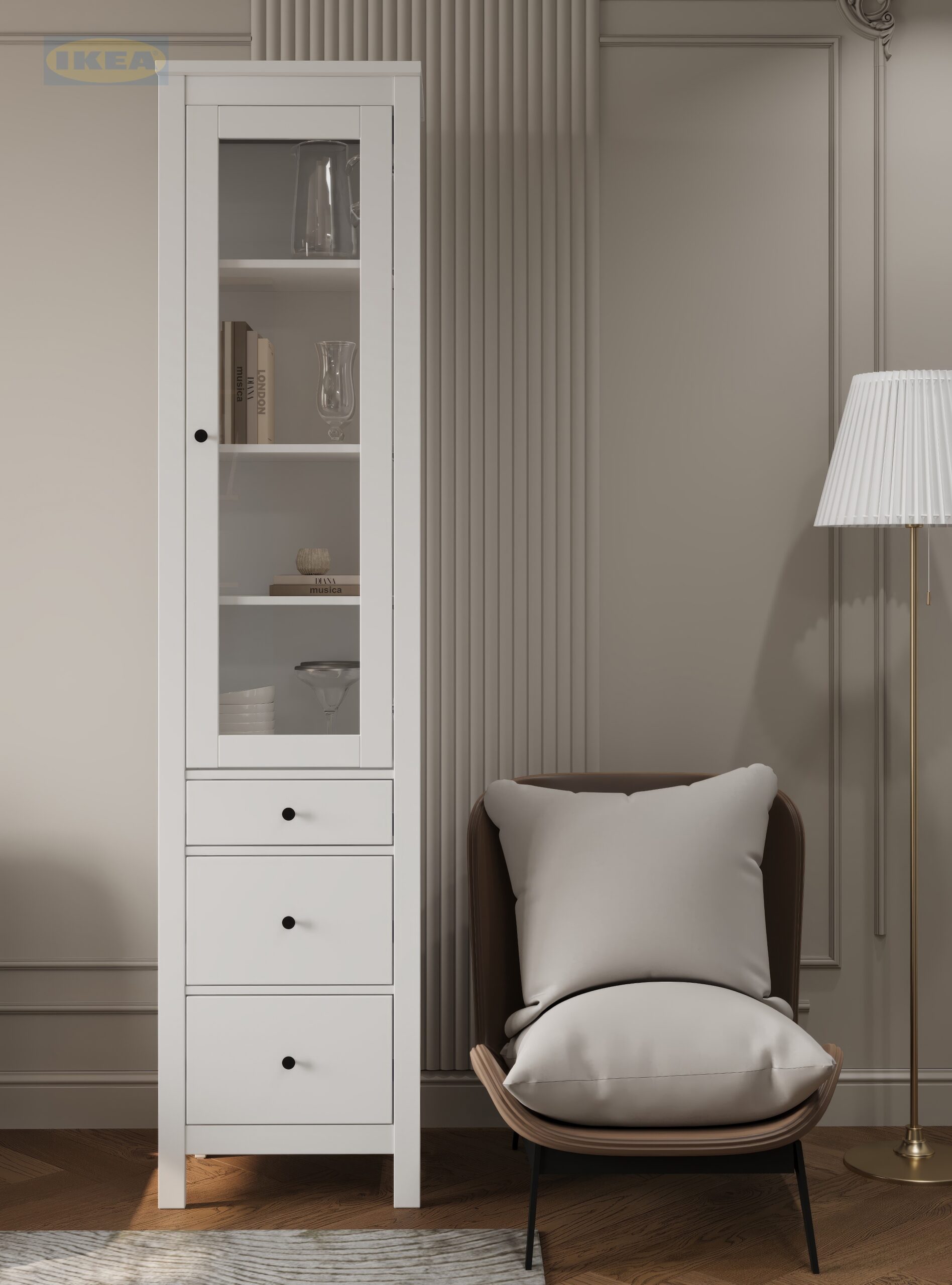 Шкаф с витриной IKEA 50, Белый-2
