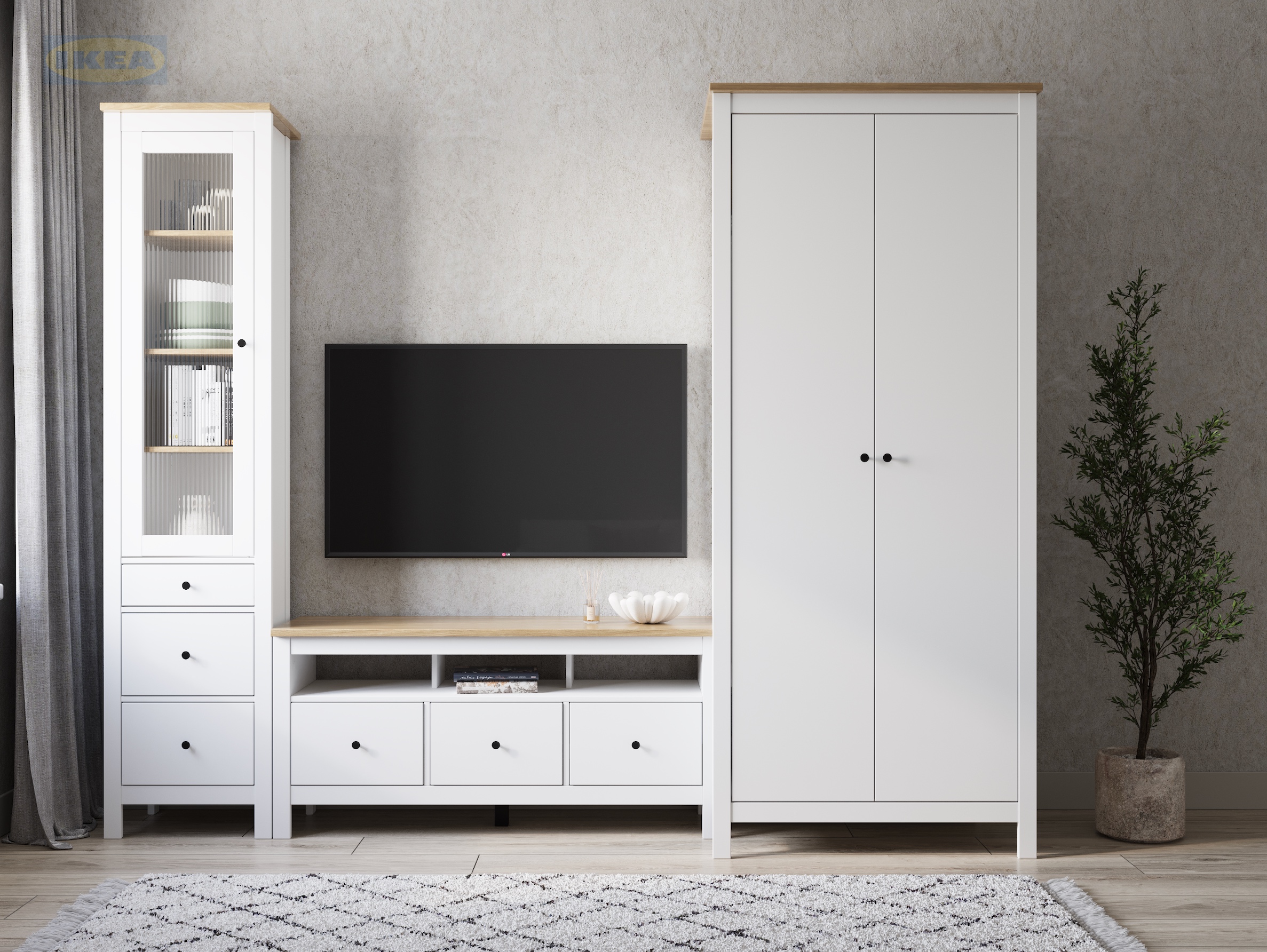 Шкаф с витриной IKEA 50, Белый-ясень-04