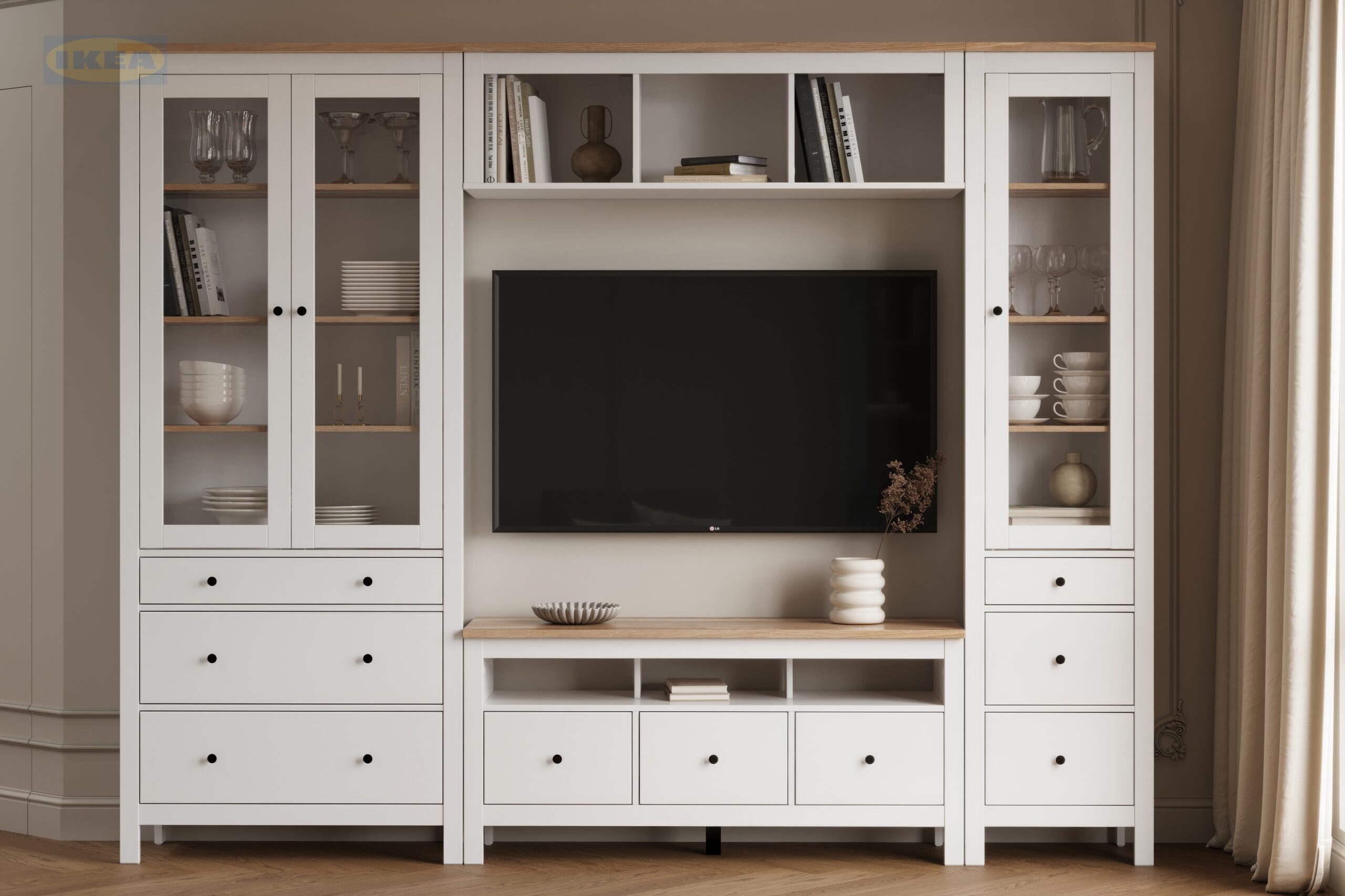 Шкаф с витриной IKEA 50, Белый-ясень-06