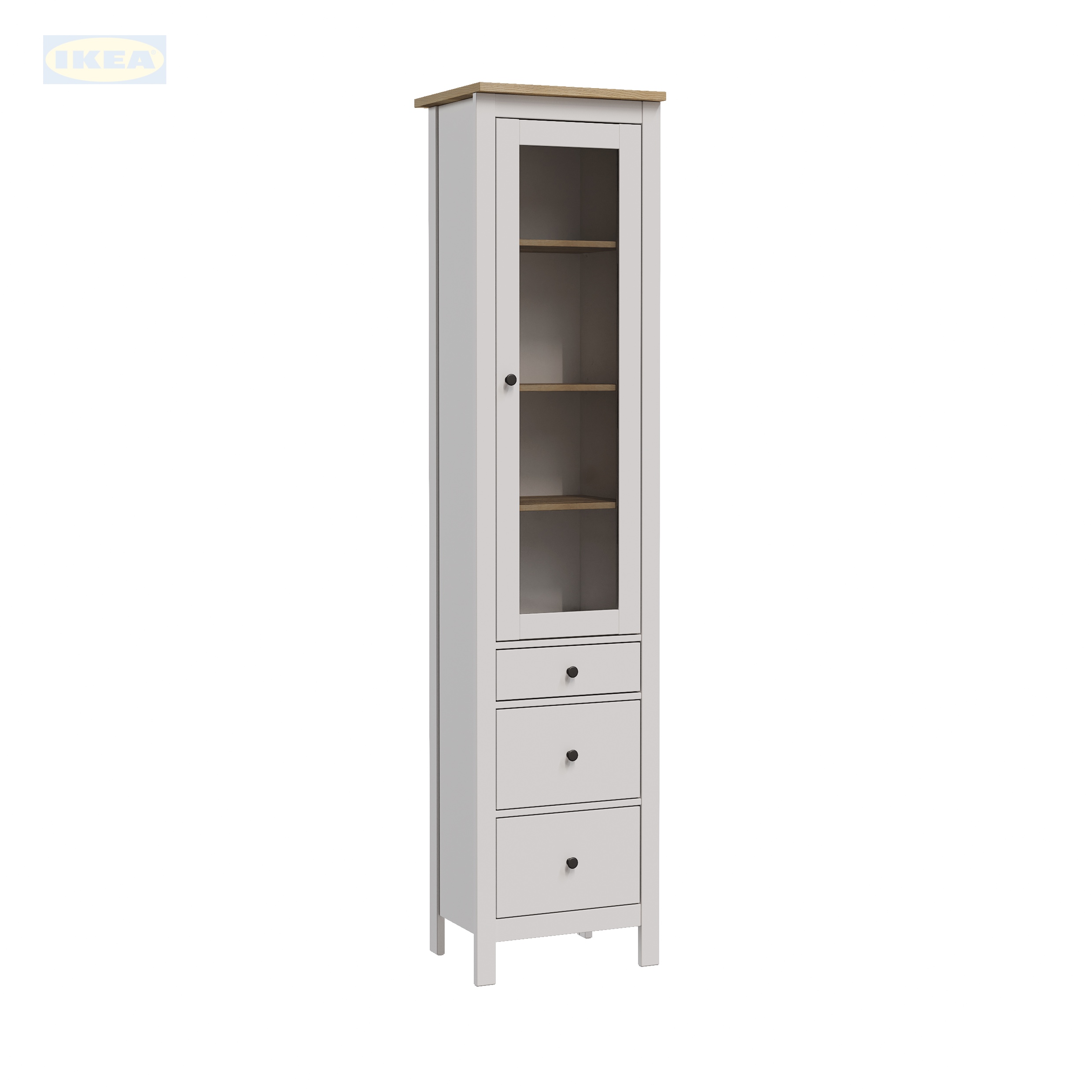Шкаф с витриной IKEA 50, Белый-ясень-09 Шкаф с витриной IKEA Сага, 50х41х215 см, Белый/ясень