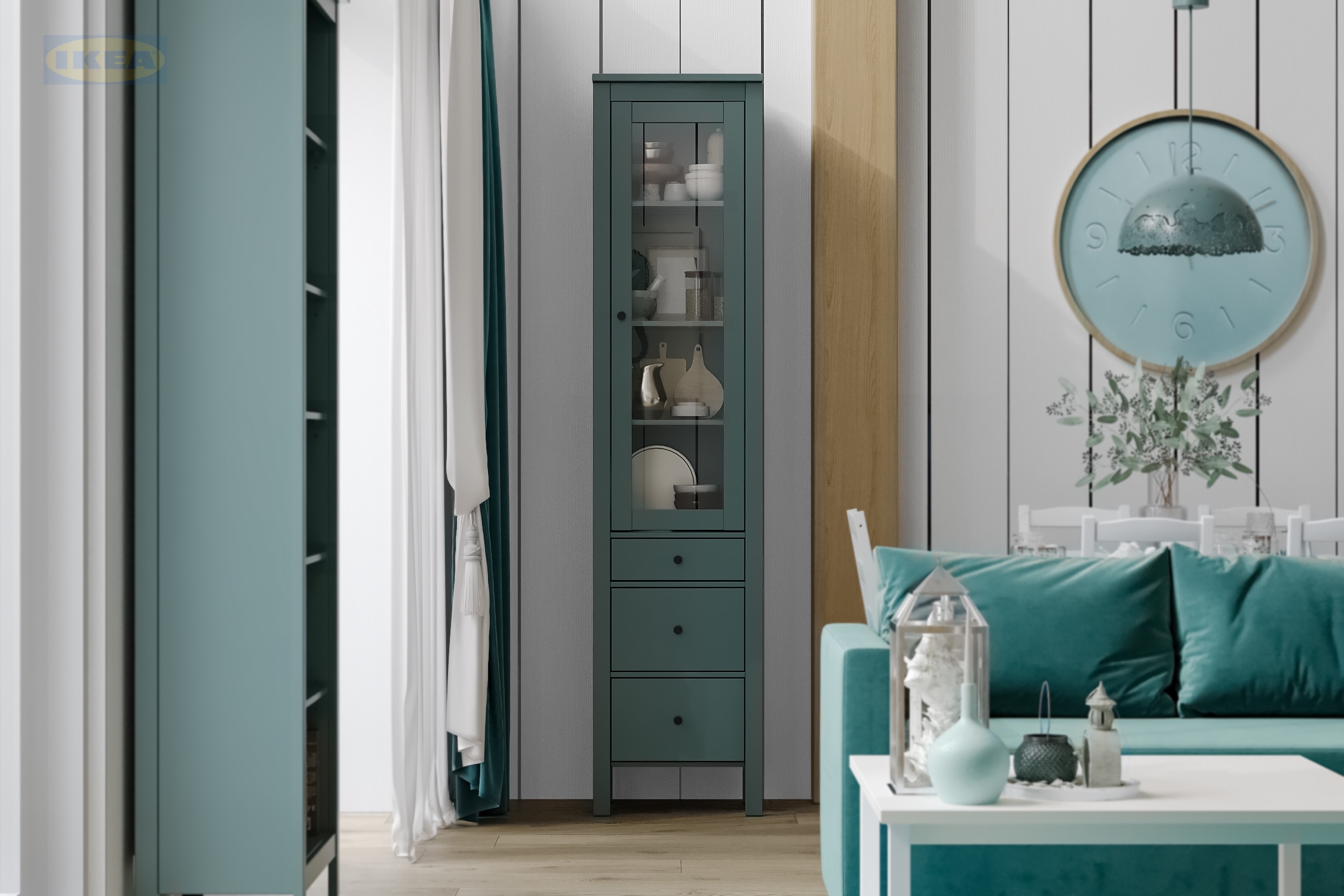 Шкаф с витриной IKEA 50, Бирюзовый-1