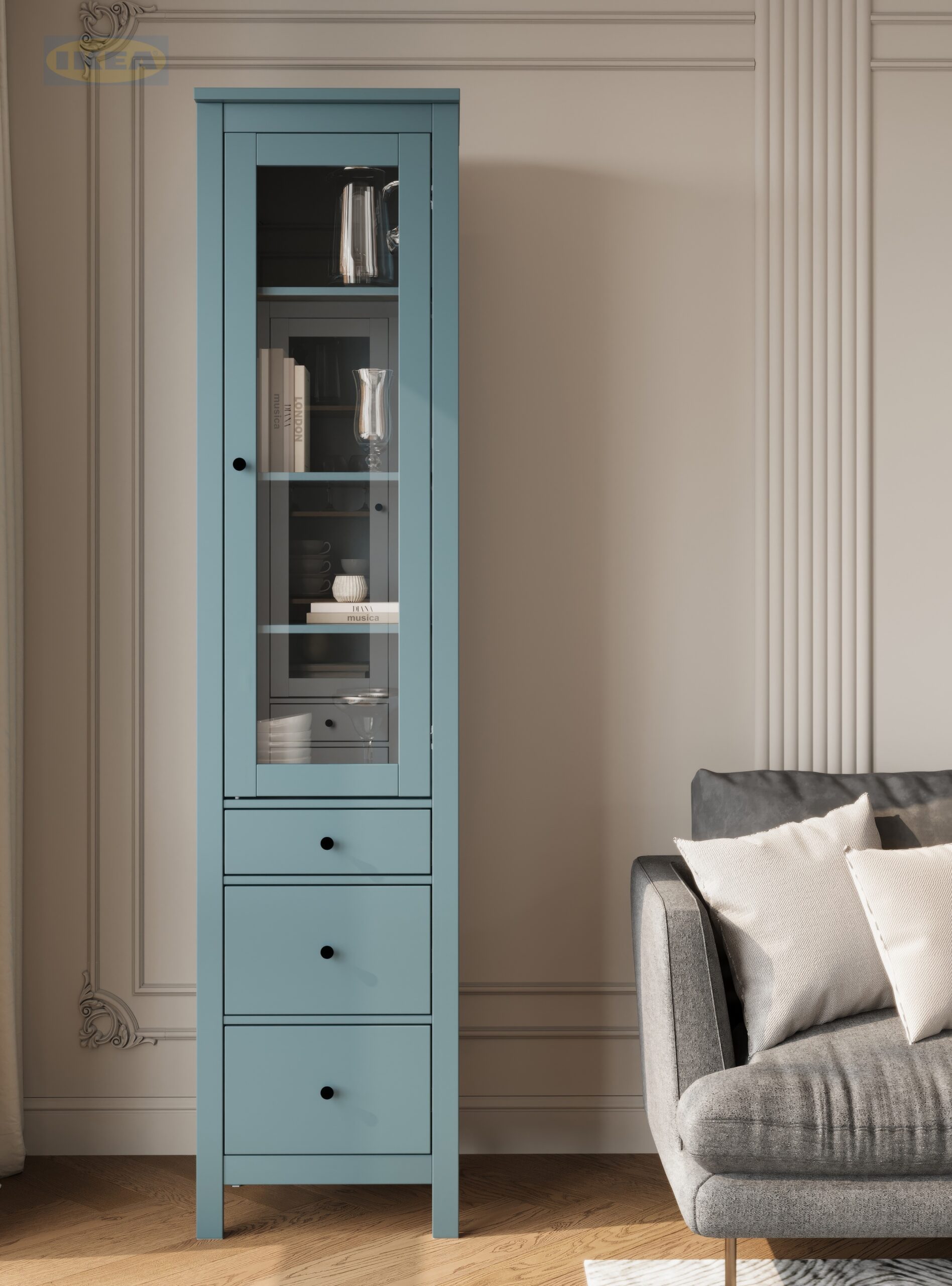 Шкаф с витриной IKEA 50, Бирюзовый-2
