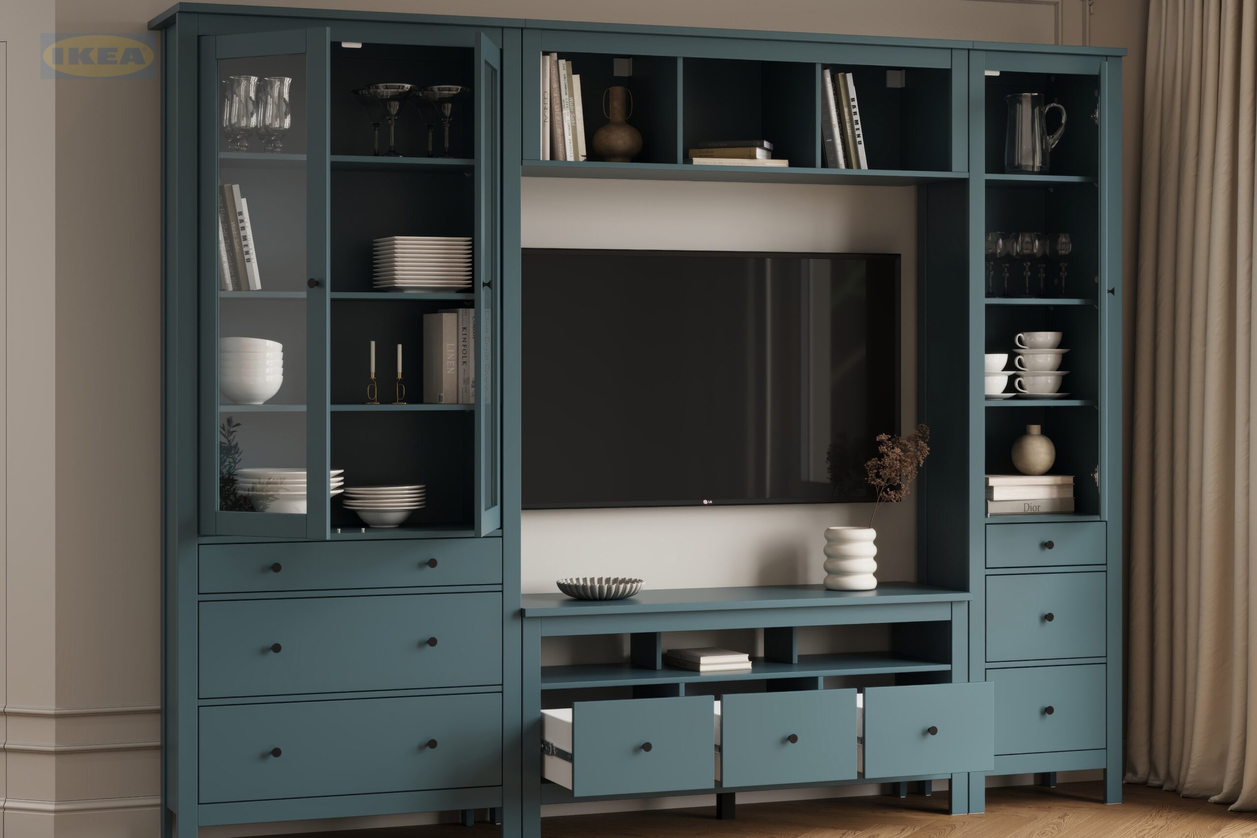 Шкаф с витриной IKEA 50, Бирюзовый-3