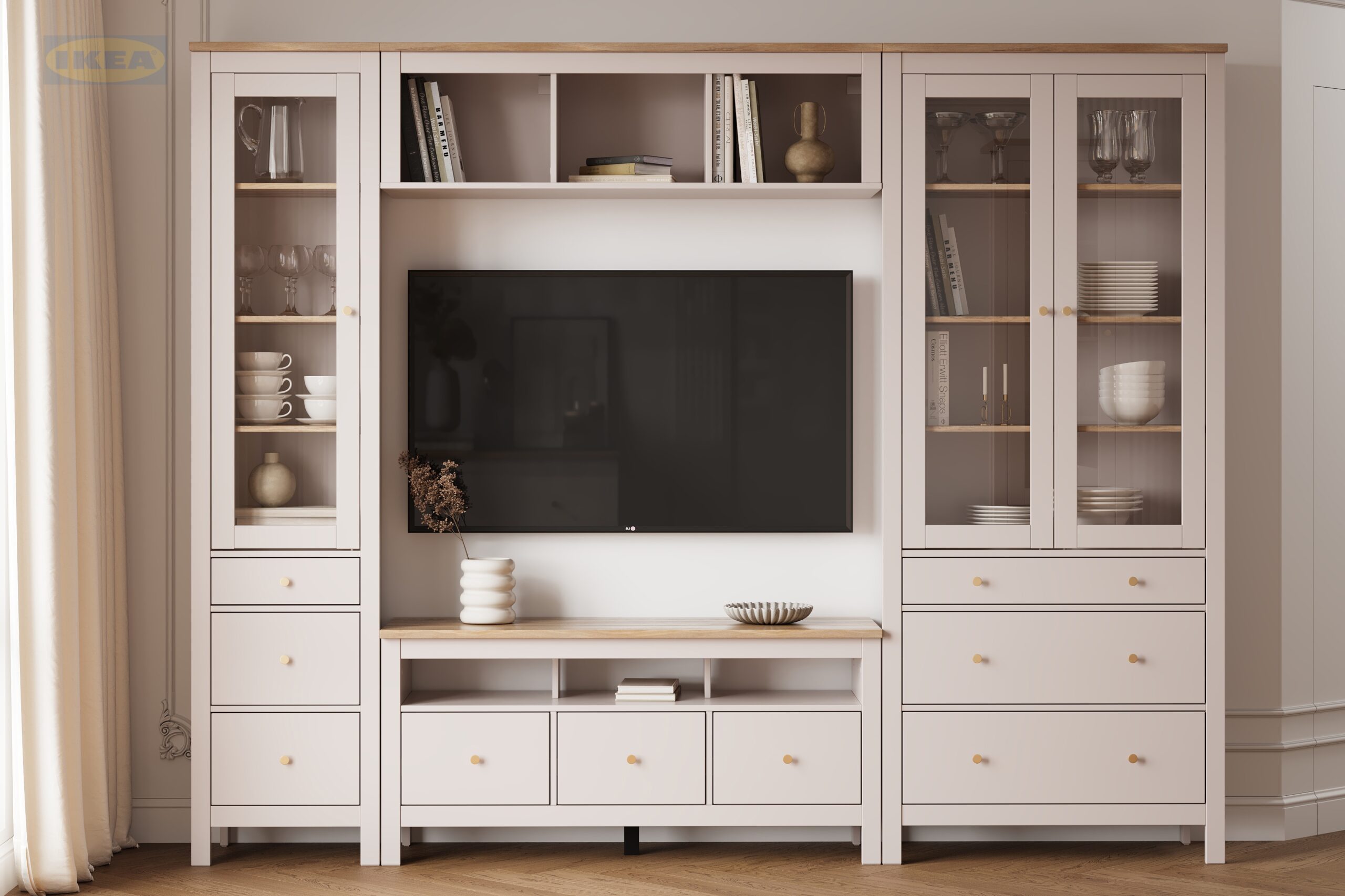 Шкаф с витриной IKEA 50, Кашемир-ясень-3