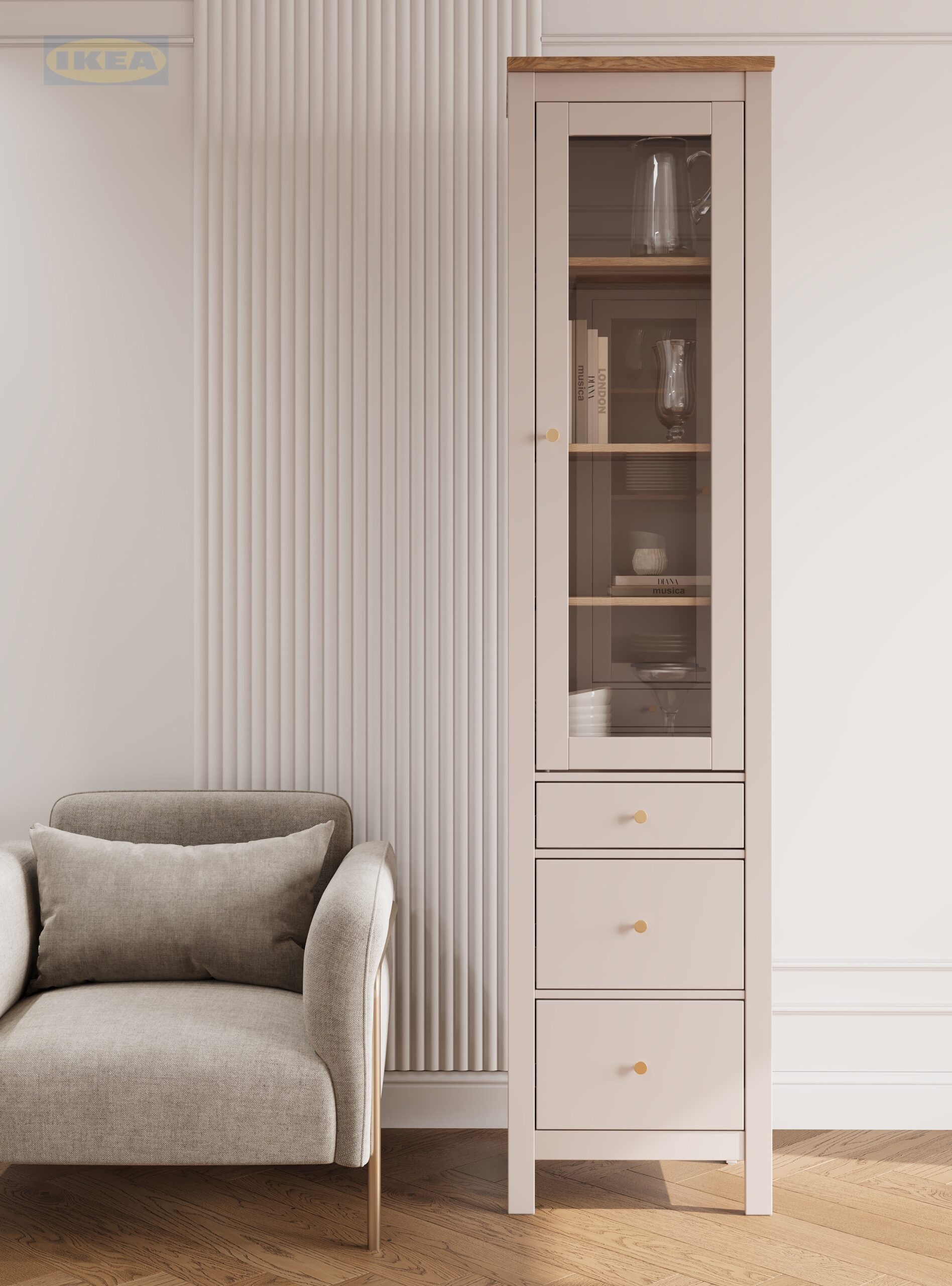 Шкаф с витриной IKEA 50, Кашемир-ясень-4