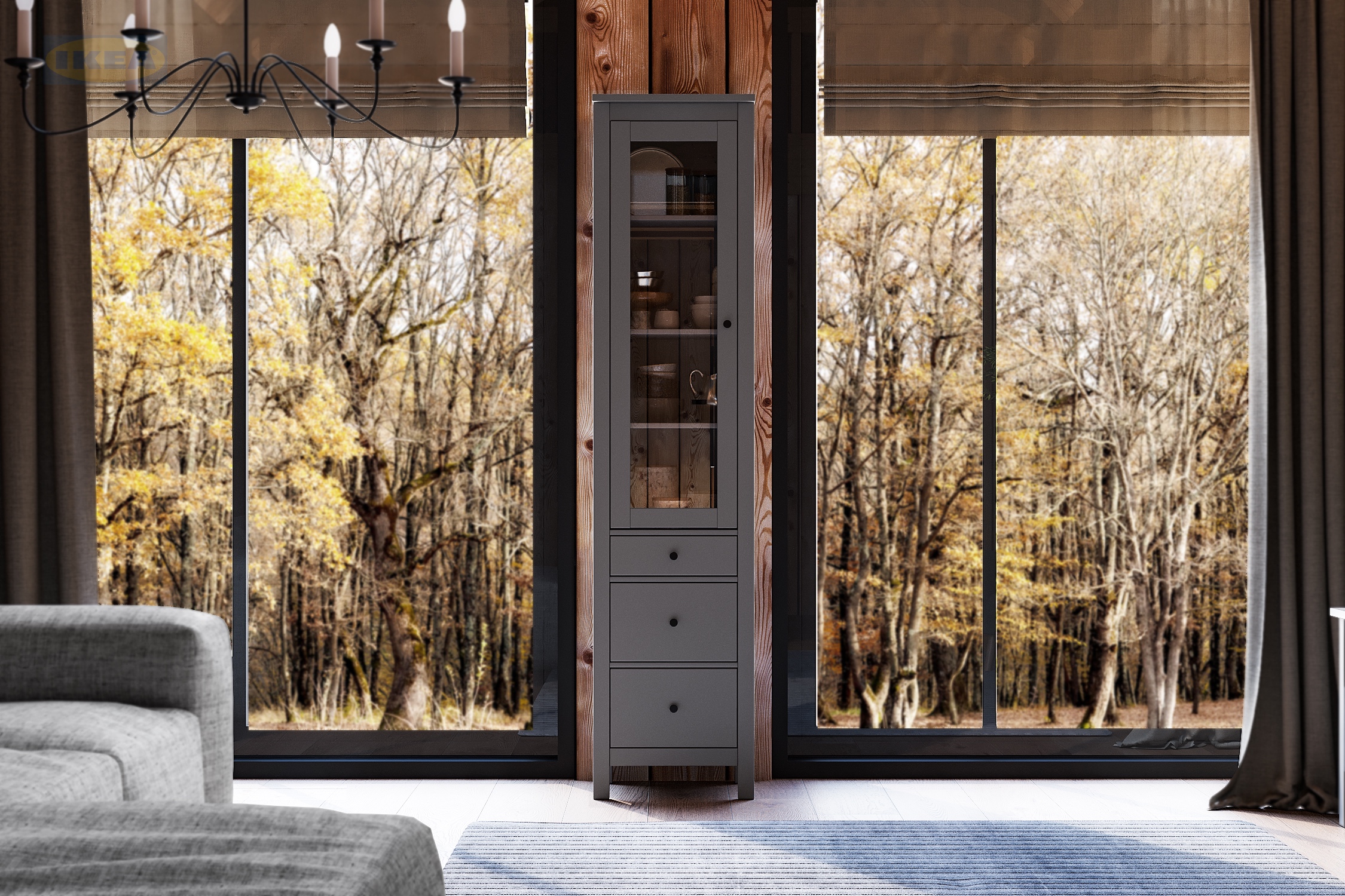 Шкаф с витриной IKEA 50, Серый-1