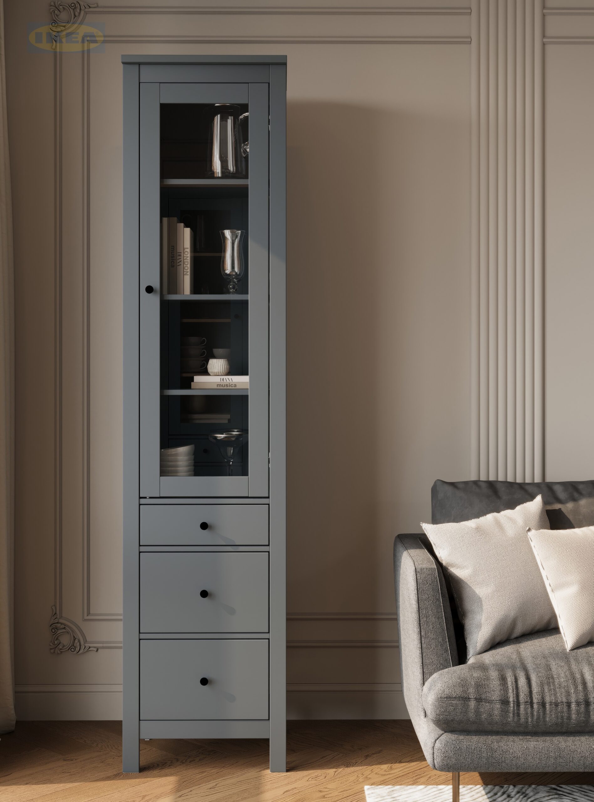 Шкаф с витриной IKEA 50, Серый-2