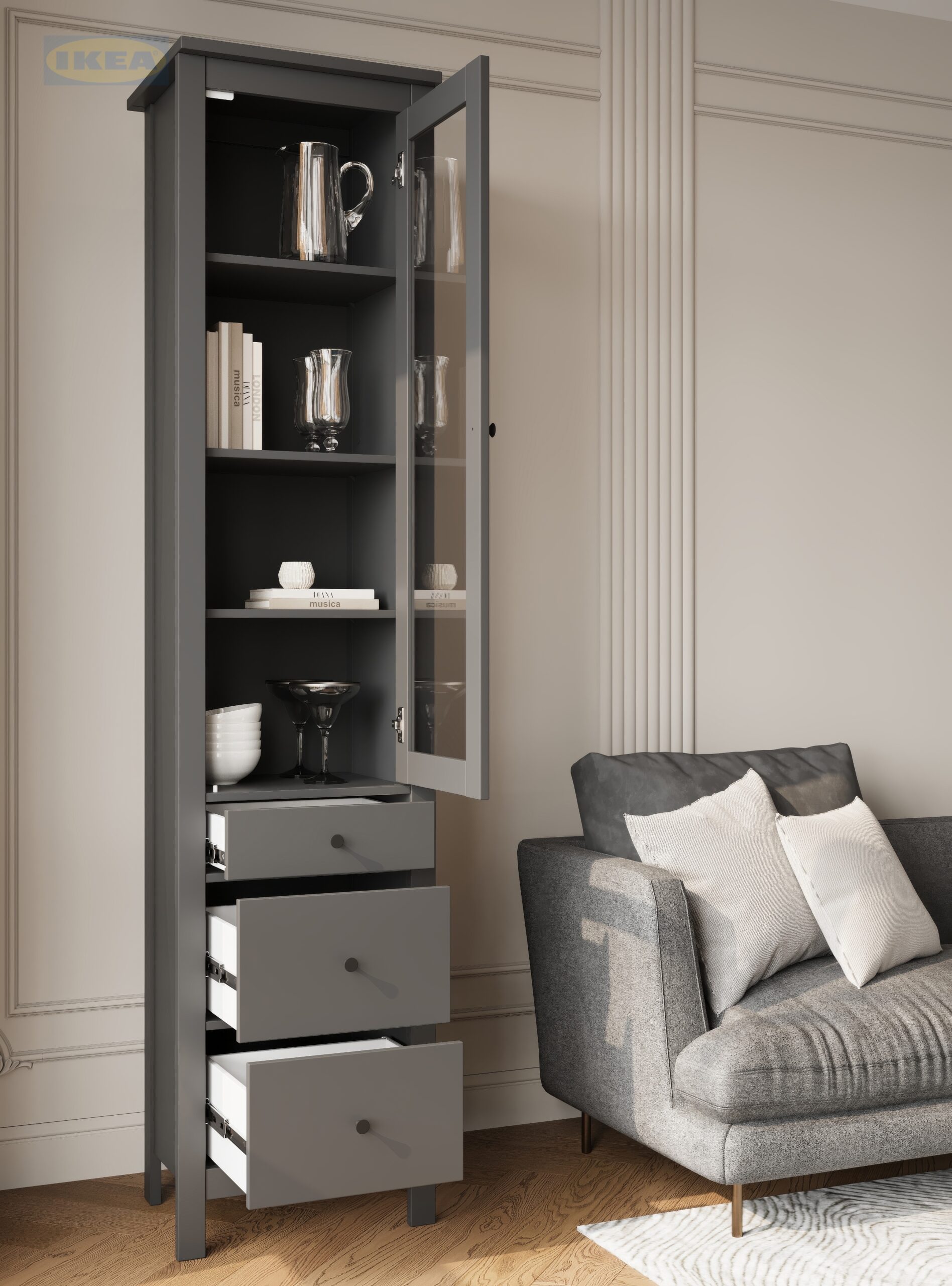 Шкаф с витриной IKEA 50, Серый-3