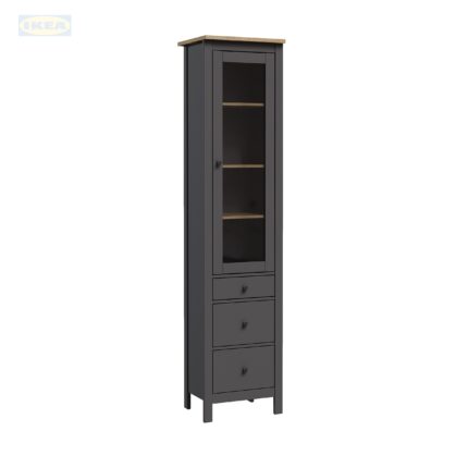 Шкаф с витриной IKEA Сага, 50х41х215 см, Серый/ясень