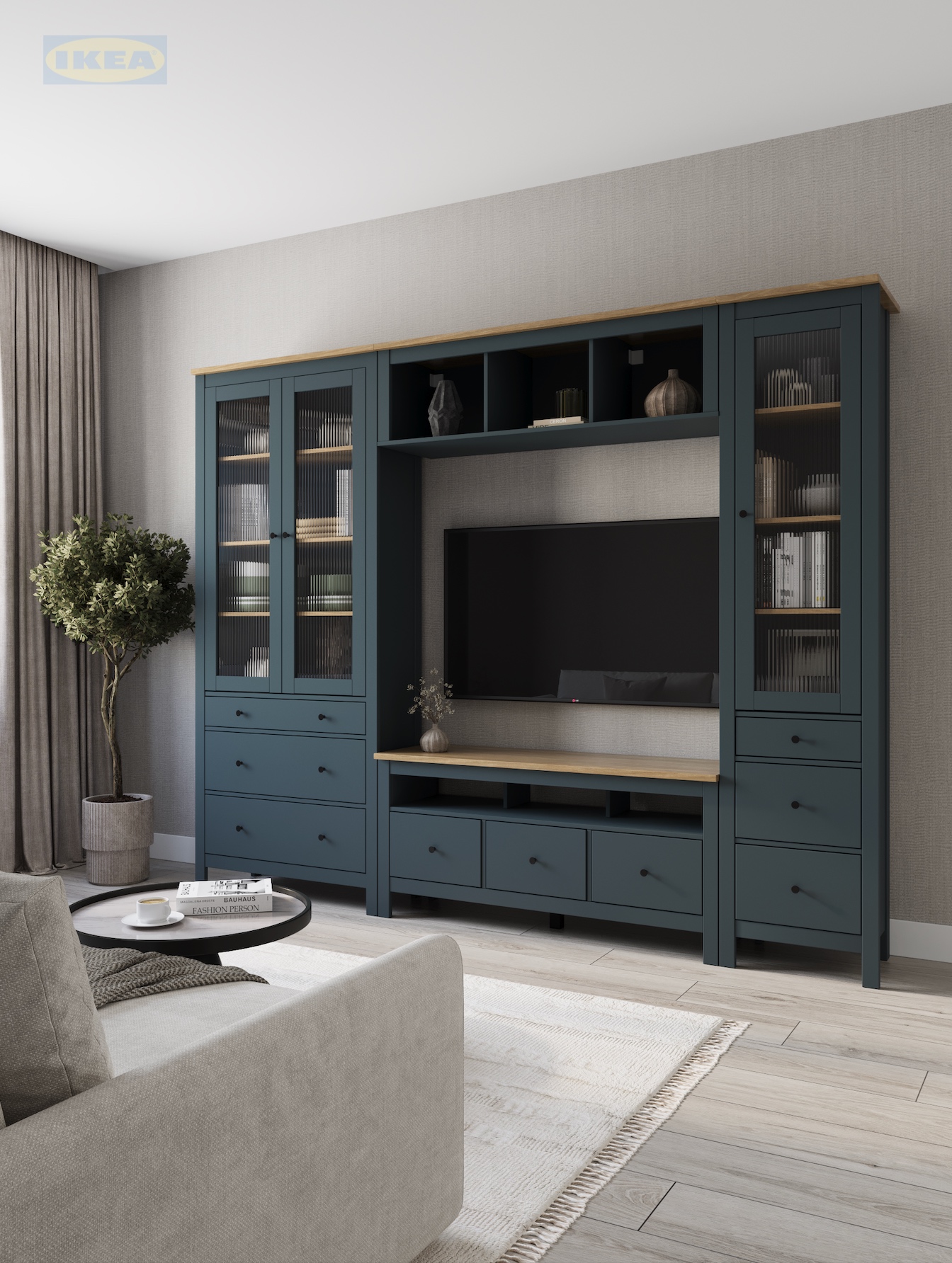 Шкаф с витриной IKEA 50х41х215 см, Бирюзовый-ясень-4