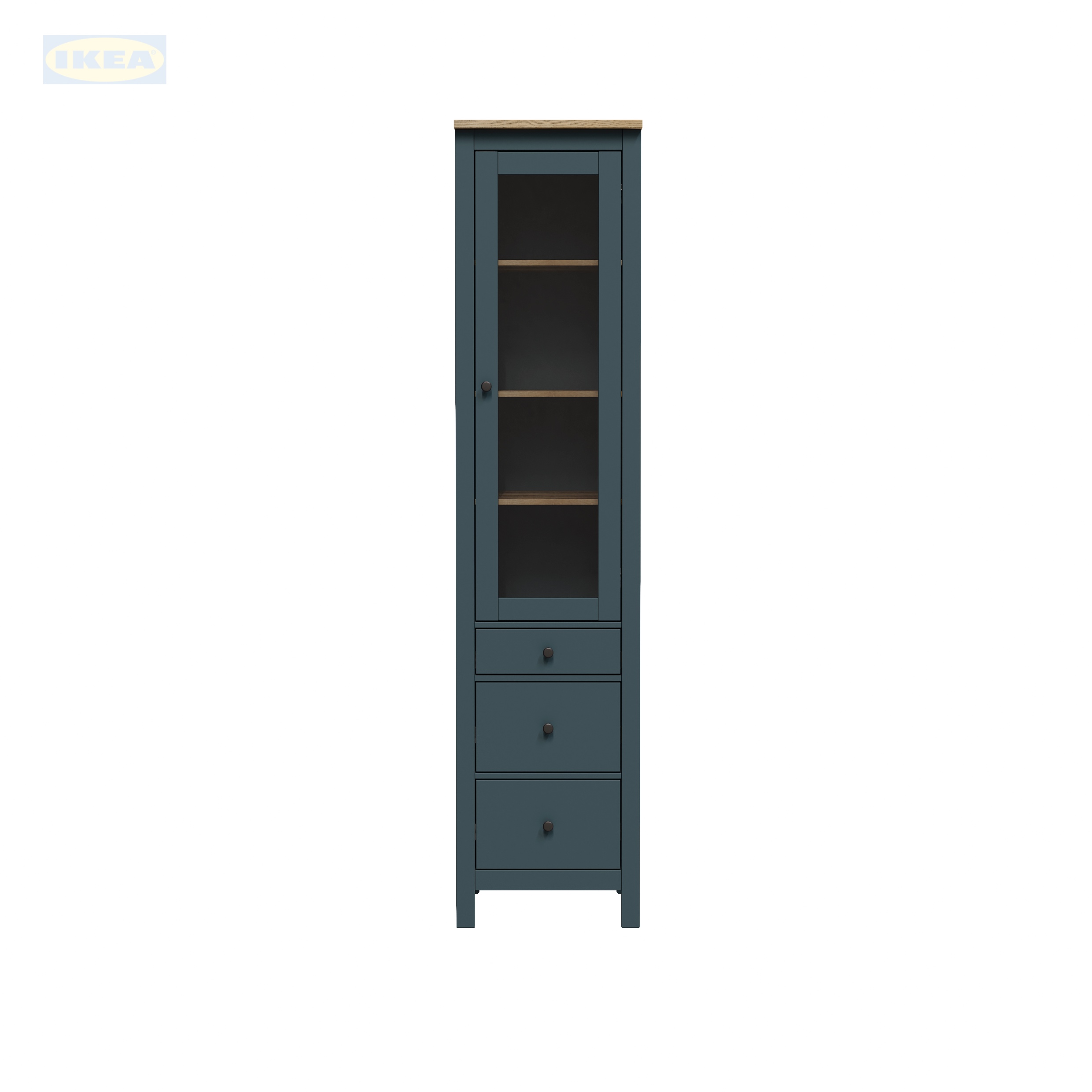 Шкаф с витриной IKEA 50х41х215 см, Бирюзовый-ясень-6