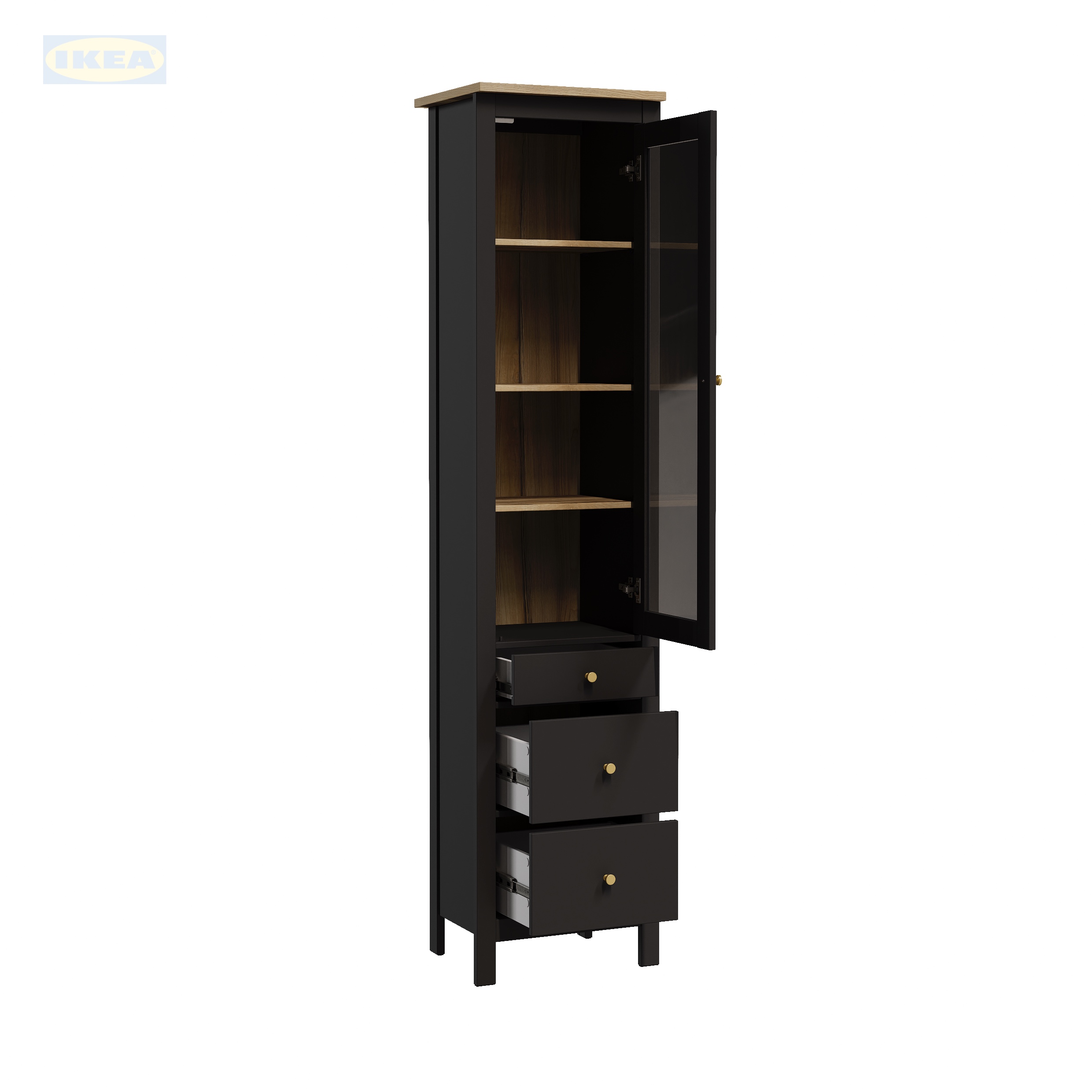 Шкаф с витриной IKEA 50х41х215 см, Черный-ясень-6