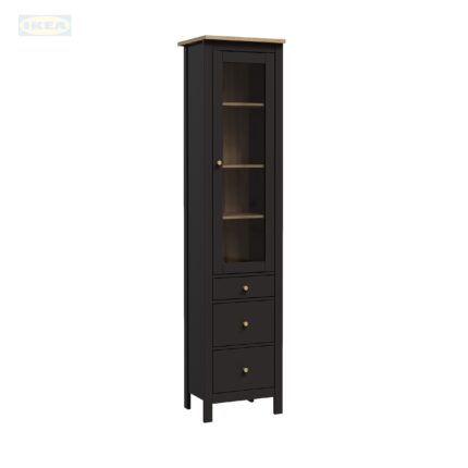 Шкаф с витриной IKEA Сага, 50х41х215 см, Черный/ясень