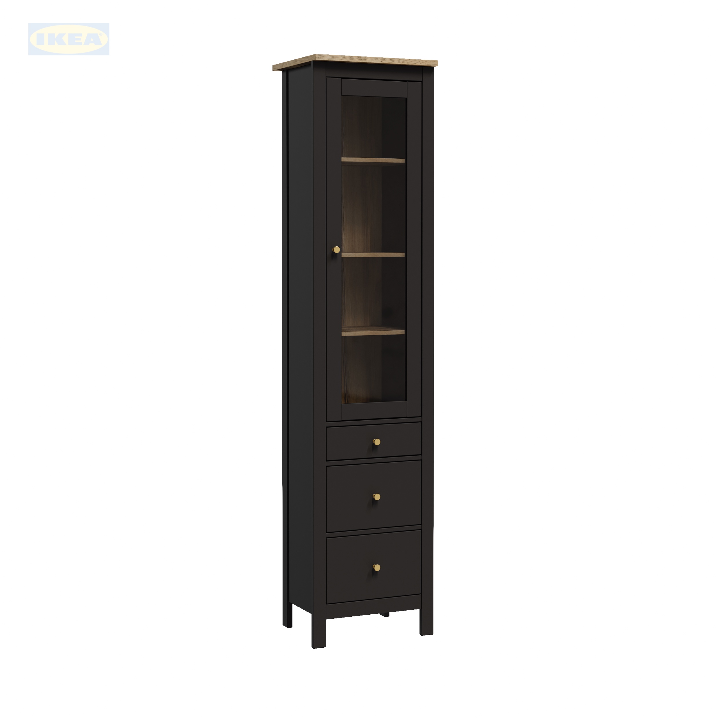 Шкаф с витриной IKEA 50х41х215 см, Черный-ясень-7 Шкаф с витриной IKEA Сага, 50х41х215 см, Черный/ясень